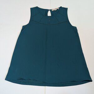 Ann Taylor Loft sleeveless teal tank top blouse with cut out details, size S